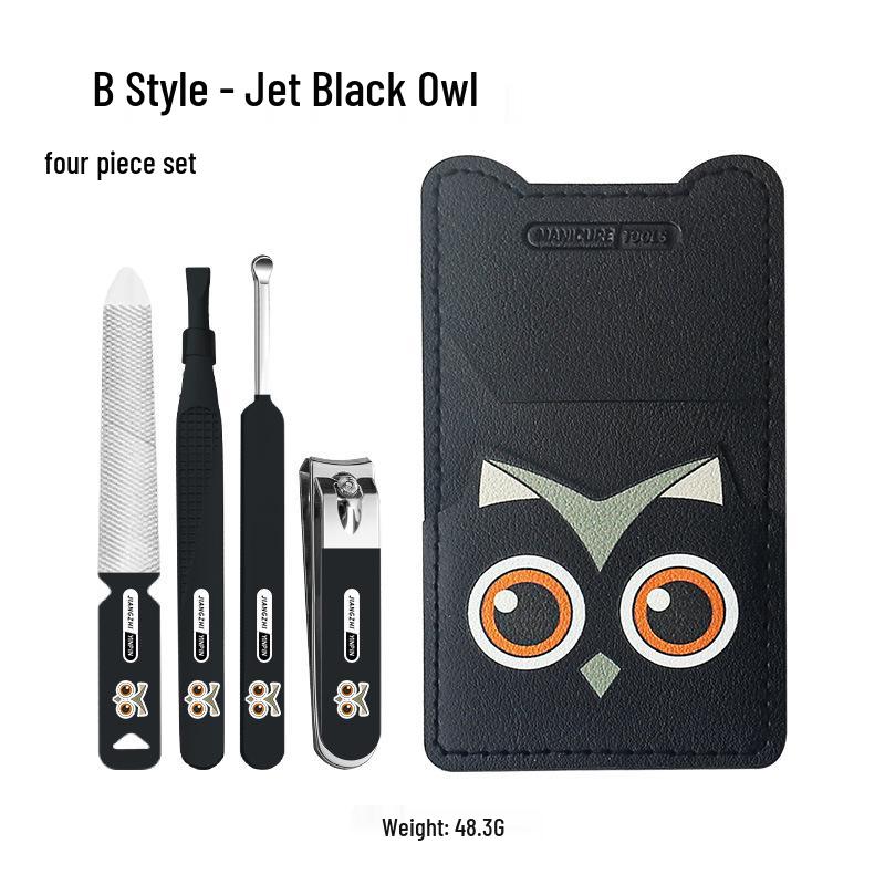 Cartoon Nail Clipper Set: Cute, Portable Grooming Kit with Cuticle Pusher, Tweezers, and Ear Pick for Men & Women.