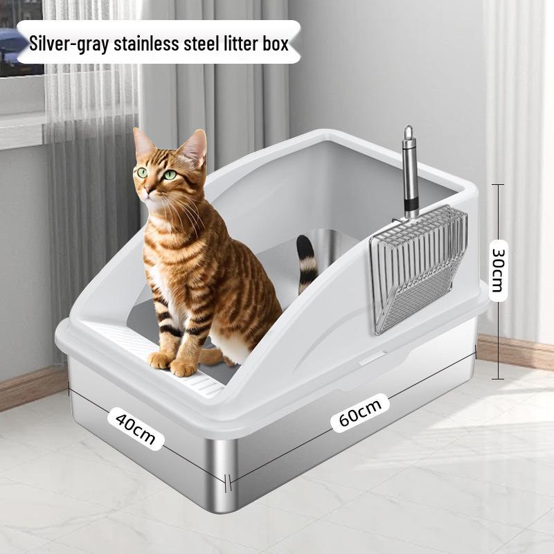 Stainless Steel Extra Large Cat Litter Box with Elevated Slope