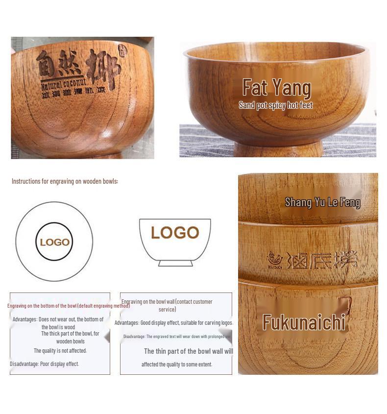 Handmade Japanese-Style Solid Wood Bowl Set for Family and Children - Large, Lacquered, Retro Design, Thickened for Rice and More