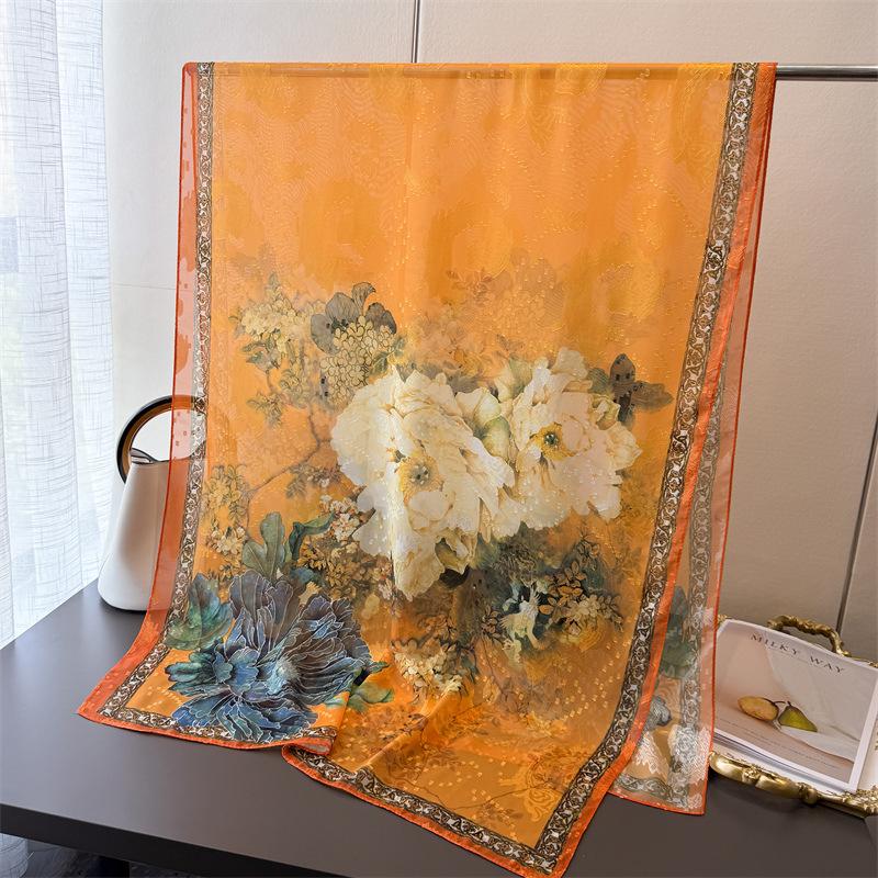 Pfingstrosen-Druck Schnittblume Frühling Und Sommer Seidenschal Groß Langer Schal Hoher Sinn Reiseschal Sonnenschutz Damenschal Kopftuch