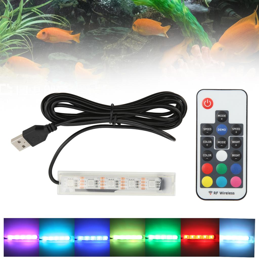 Aquarium Light USB Powered Remote Control Colorful Fish   LED Lamp for Landscape
