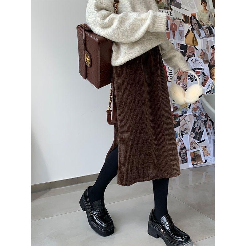 

Осень Зима Модная Однотонная Юбка с Завышенной Талией Женская Одежда Повседневный Тренд Простота Мешковатая Юбка Миди с Карманами для Женщин XXL коричневый