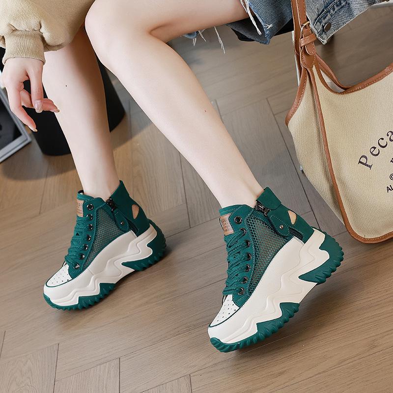 677 Damen 7CM Versteckter Absatz Echtes Leder Plateau Schuhe - Frühling 2025 Koreanischer Stil