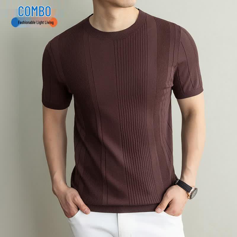 Men s Mulberry Silk Blend Cooling Striped T-Shirt 175/XL