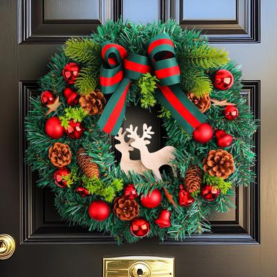New Christmas Decoration Items, Bow Tie, Pine Nut Berry, Simulated Flower Wreath, Deer Wooden Plaque, Scene Arrangement, Vine Circle Flower Wreath