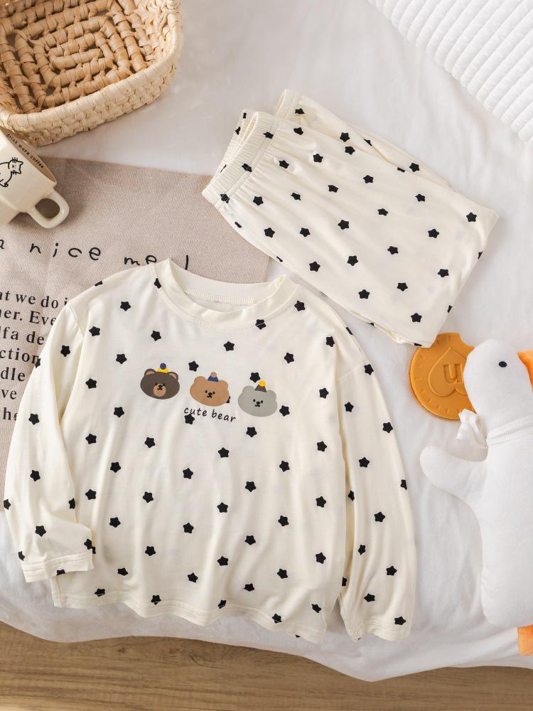 Kids' Cartoon Long-Sleeve Pajamas - Breathable Modal Fabric for Spring & Autumn