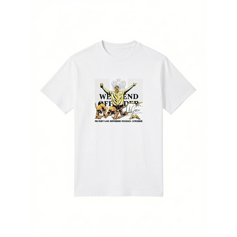 Weekend Offenders Leo Gregory Unisex Y2K Streetwear T-Shirt - Black Lion & Text Print with Golden Bars, 100% Cotton Crew Neck Short Sleeve, Bold