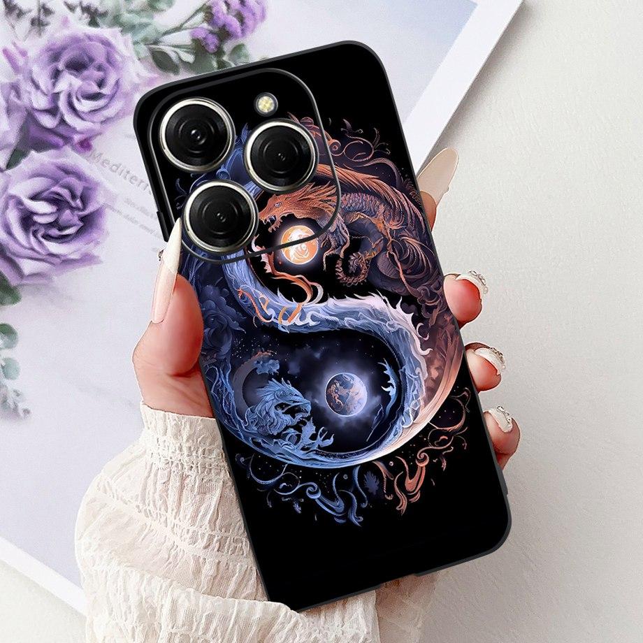 Dragon Koi Fish Landscape Phone Case For Tecno Spark 20 Pro Spark 20 20c 20Pro Plus Back Cover Soft TPU Cartoon Bumper KJ7 KJ6
