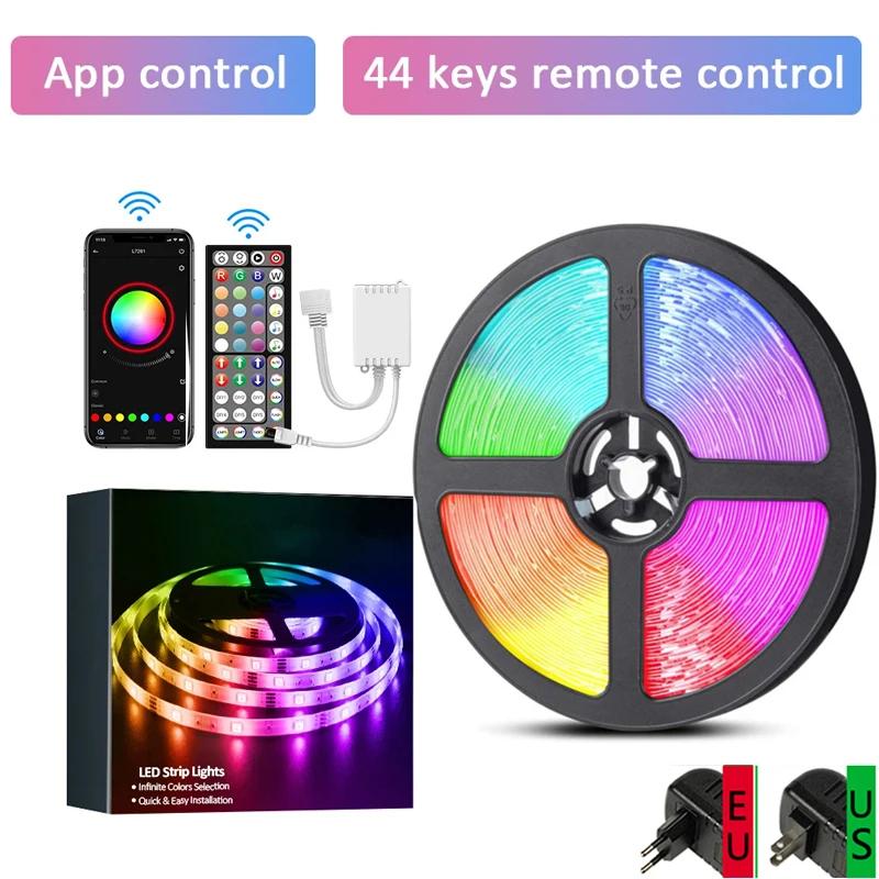

Светодиодные ленты RGB 100 футов/1181,1 дюйма (1 Roll) Лампа с синхронизацией музыки, меняющая цвет, с пультом и управлением через приложение, комнатное освещение, светодиодные лампы non-waterproof&US Plug&5m