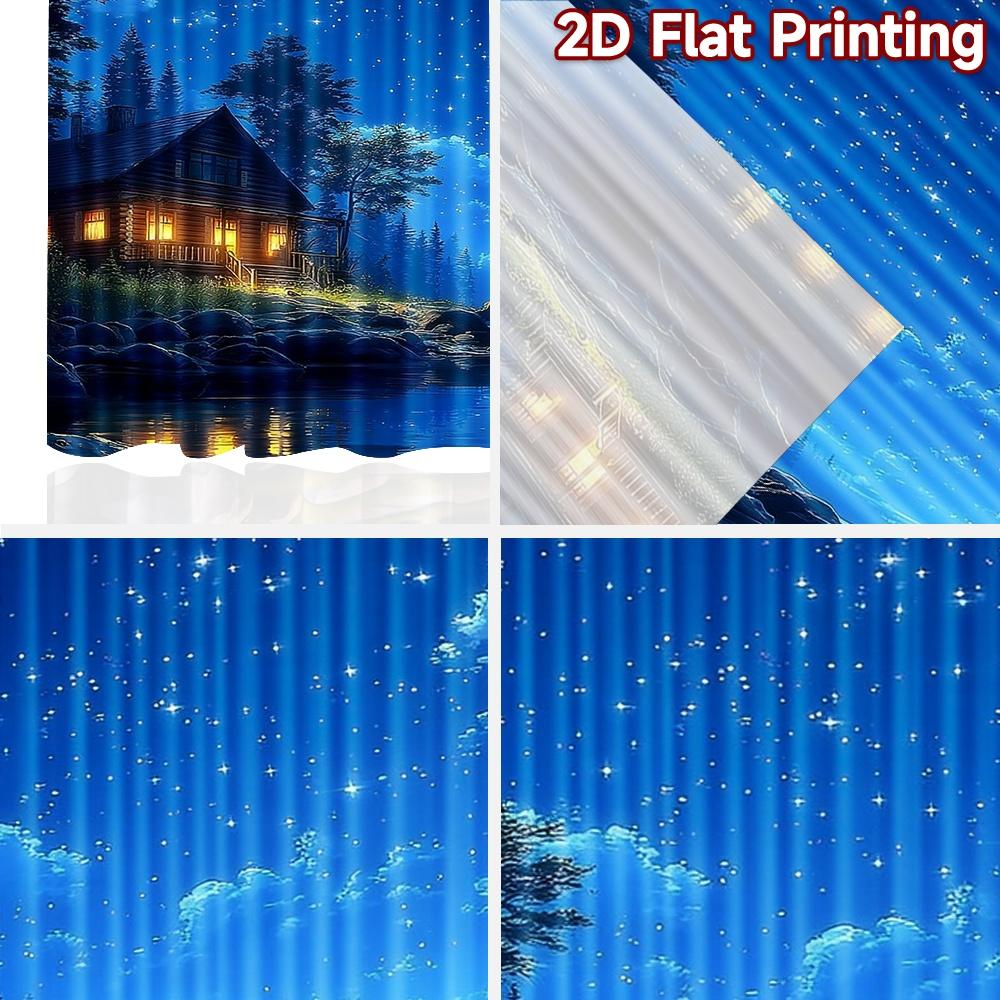 2D flat printing 2pcs Party Curtains Cabin Lake Night Stars Digital Printed Polyester Drapes Seasonal Party & Holiday Decor Use
