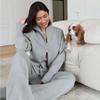 Double-open zipper sweater set, European, American autumn and winter new temperament commuting fashion casual wide-leg pants two-piece set