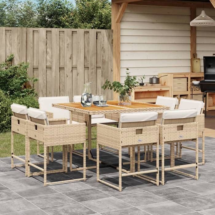 VidaXL Garden Dining Set and Cushions 9 Pcs Beige Poly Rattan 3278151