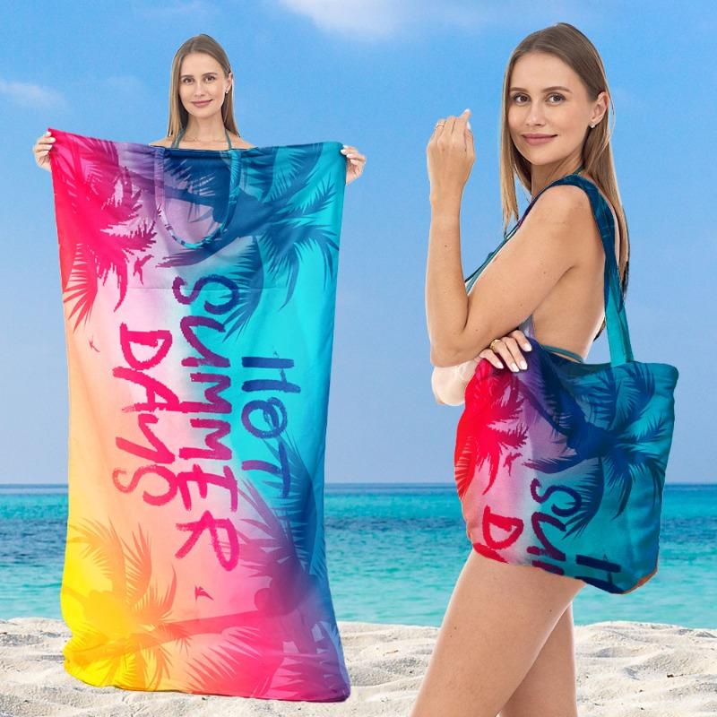 Beach Towel For Seaside Multifunctional Printed Sports Towel Shoulder Crossbody Bag 2 In 1 Portable Travel Beach Accessories