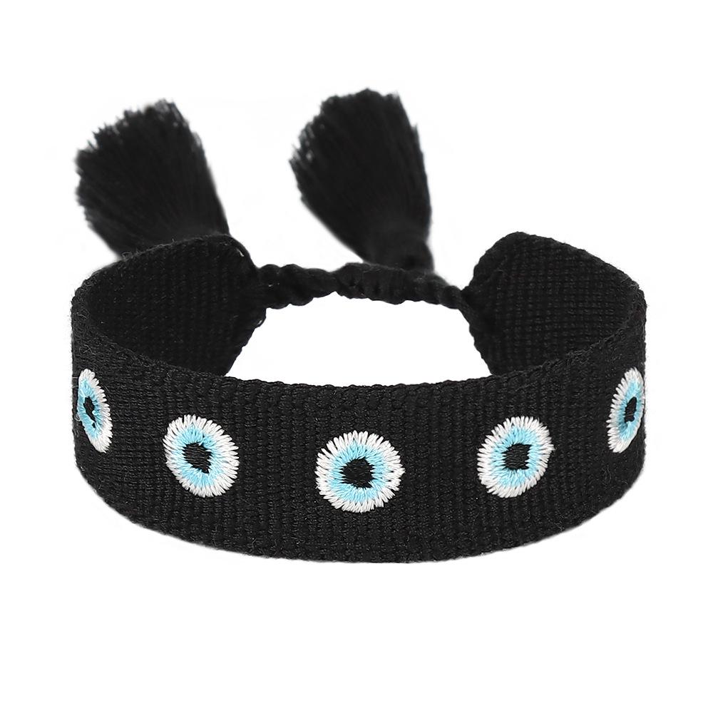 Women's Fashion Hand-Woven Lucky Evil Eye Bracelet with Tassel and Embroidery