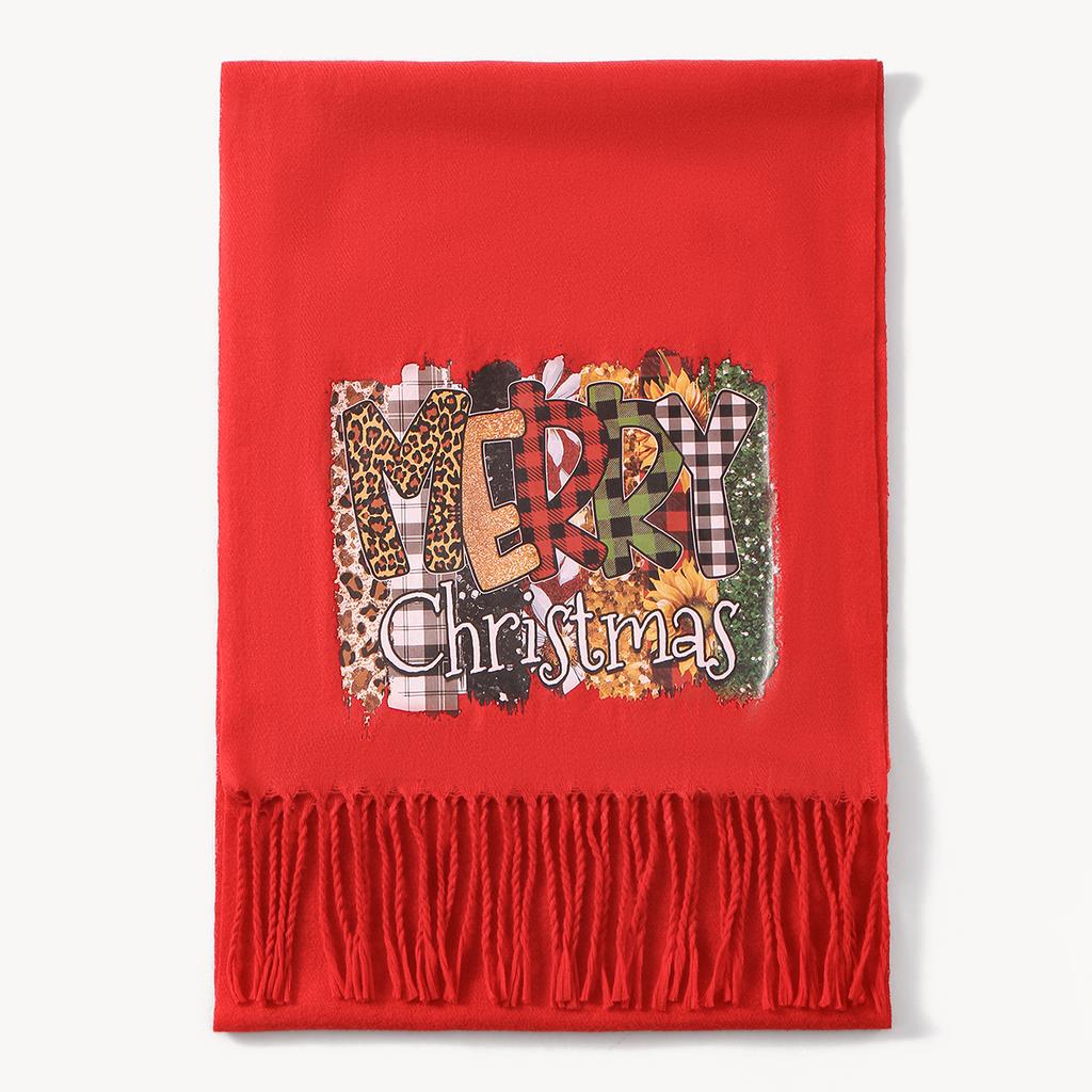New Winter Cute Elk Christmas Printed Imitation cashmere Tassel Scarf  for Women Fashion Solid Thick Blanket Pashmina Shawl Wrap