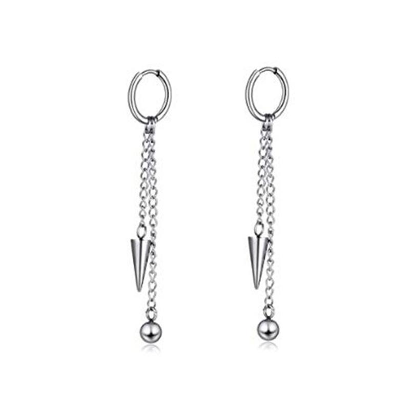 2pcs/set Black Or Silvery Unisex Punk Stainless Steel Cross Cone Feather Chain Pendant Hoop Earrings Ear Stud Jewelry Set