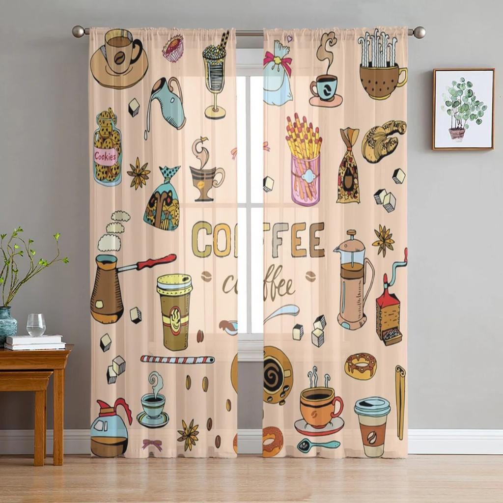 Coffee Tulle Curtains For Living Room Decoration Modern Chiffon Sheer Voile Kitchen Curtain