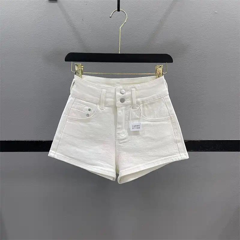 Women s Khaki High Waist Denim Shorts Double Button Casual Summer Hot Pants S белый