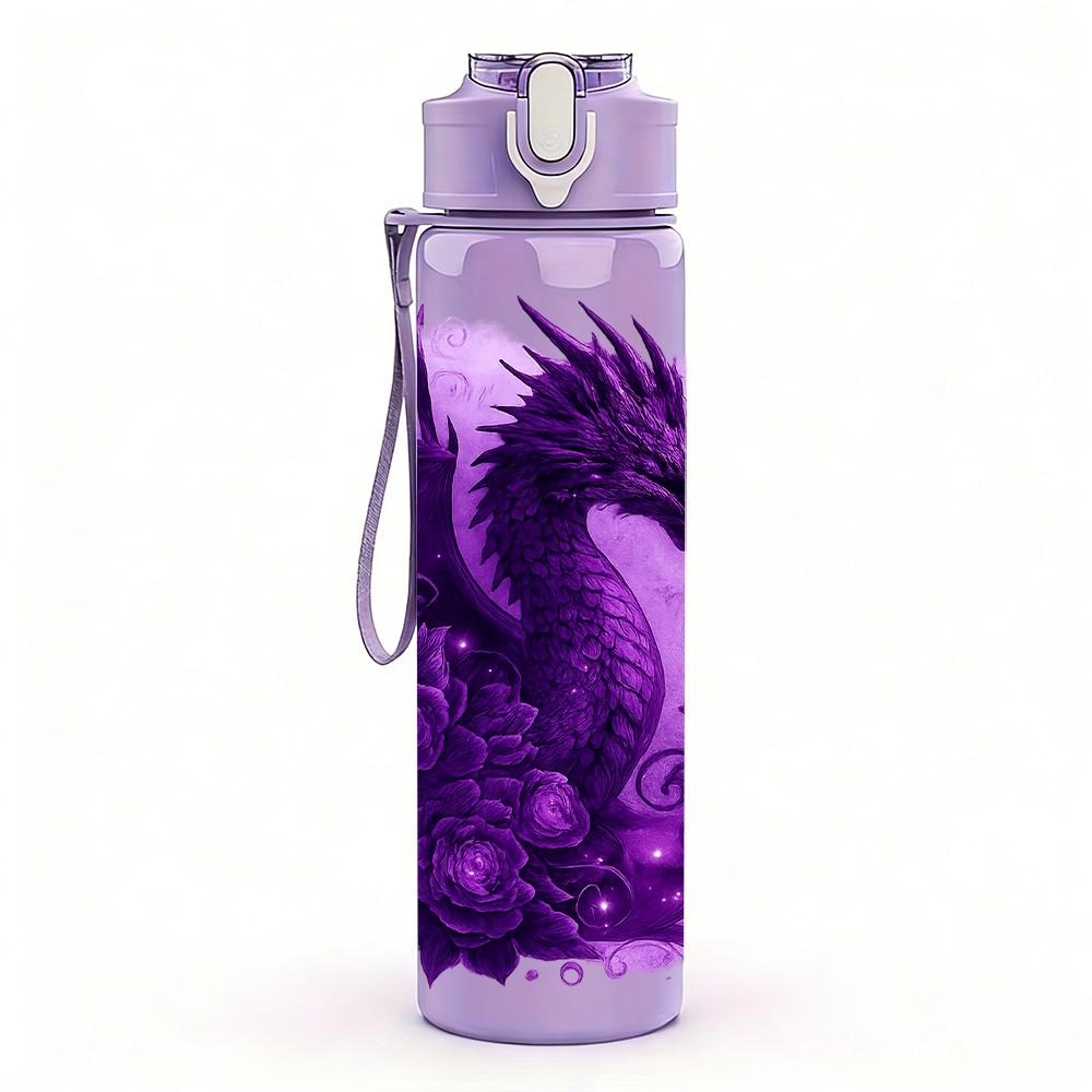 1PC Dark Purple Smoke Dragon Art Print 750ml Color Plastic Sports Water Bottle Leakproof Flip Straw Lid Suitable for Sports Office Home Use