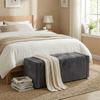 Storage Bench End Of Bed Linen Upholstered Footrest With Wide Seat 122 X 48 X 44 Cm Dark Gray