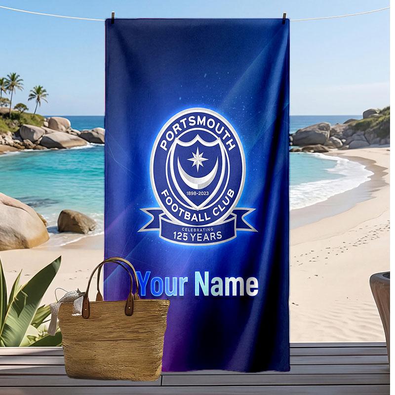 Portsmouth FC Personalized Printed Beach Towel Soccer Logo Support Custom Name Text Absorbent Towel For Sport Travel Special Gift