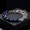 Trendy Hip Hop Double-layer Link Blue Tiger Eye Bracelet for Men, Stainless Steel Splicing Chain Natural Stone Bracelets Jewelry