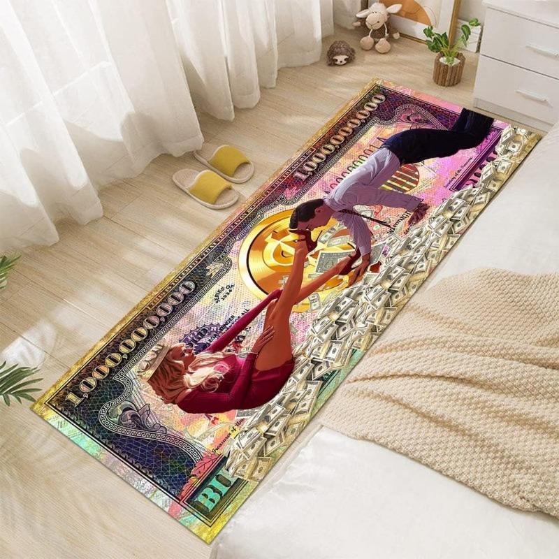 Hip Hop Inspired Runner Rug Colorful Dollar Sign Bear Print Carpet Edgy Hallway Decor Floormat Kitchen Bedside Anti-slip Mat