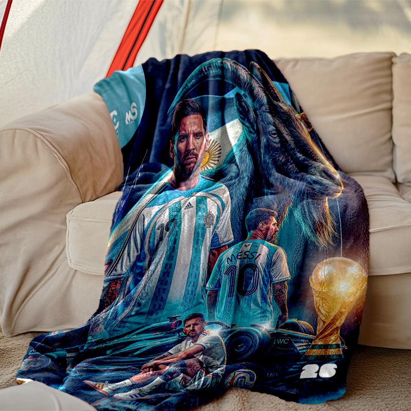 1pc Football Star Messi Blanket, Cozy Valentine's Day Blanket, Multi-functional Nap Blanket Available Throughout the Four Seasons