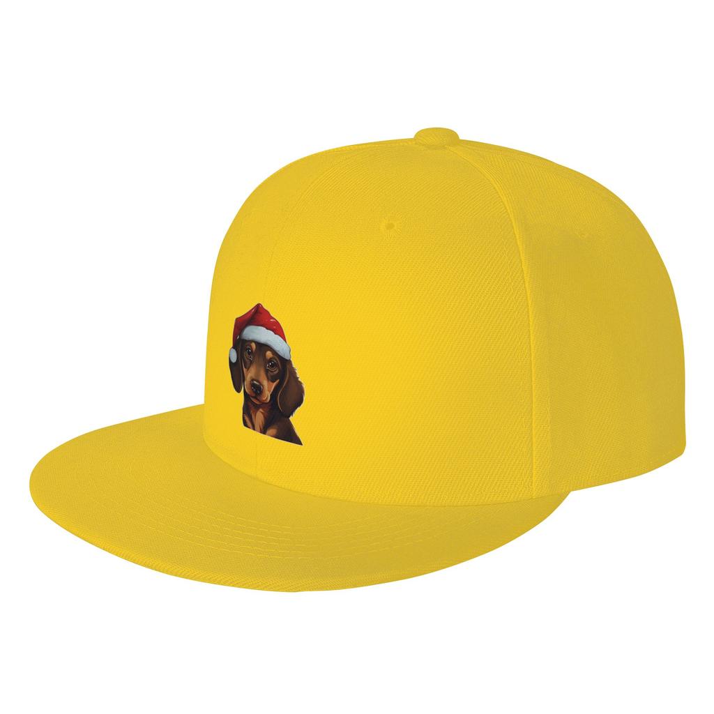Fashion Adorable Christmas Dachshund dog donning a Santa Claus hat Flat Brim Sun Hat Casquette Hats