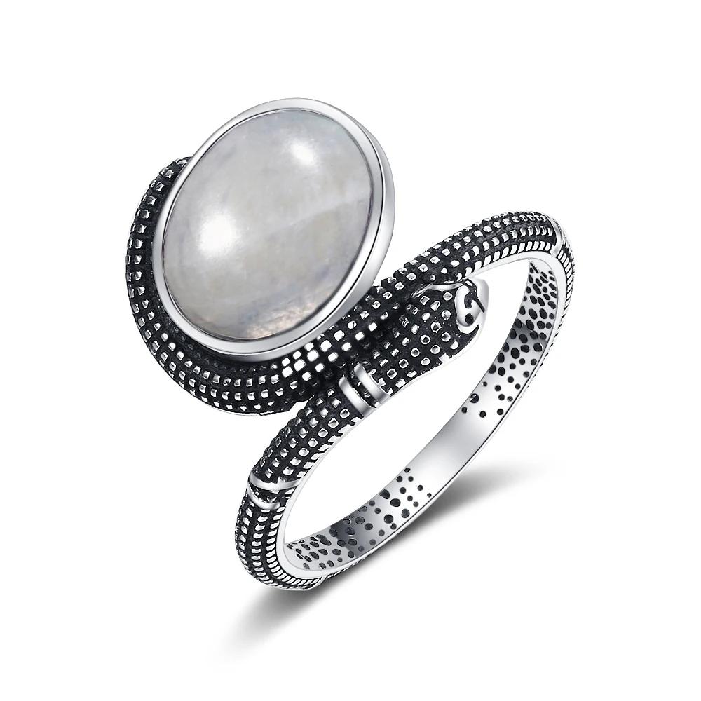 Snake Shaped Vintage Ring Natural Labradorite Ring 10*12MM Turquoise Moonstone Retro Gift for Women Men Fine Jewelry