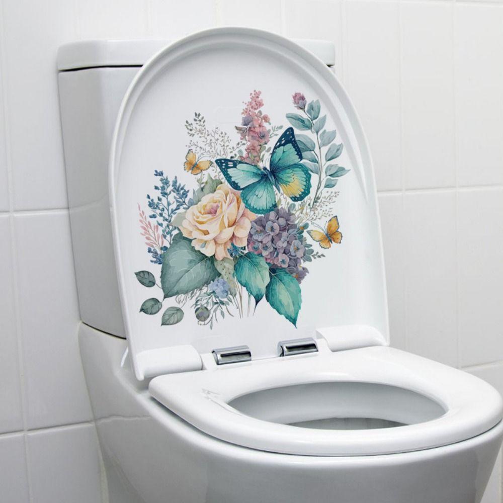 Removable Flower Butterfly Toilet Stickers Mildew-proof Toilet Lid Decals  Cabinet