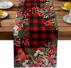 Christmas Poinsettia Berry Birds Table Runner Party Decor Winter Xmas Plaid Kitchen Dining Table Runners Christmas Decorations