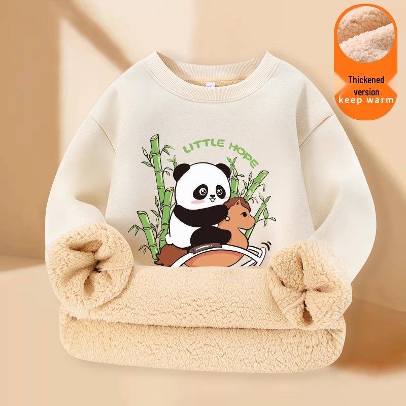 Boys  Fleece-Lined Round Neck Sweatshirt – Soft, Skin-Friendly Lambswool Pullover for Spring 110cm