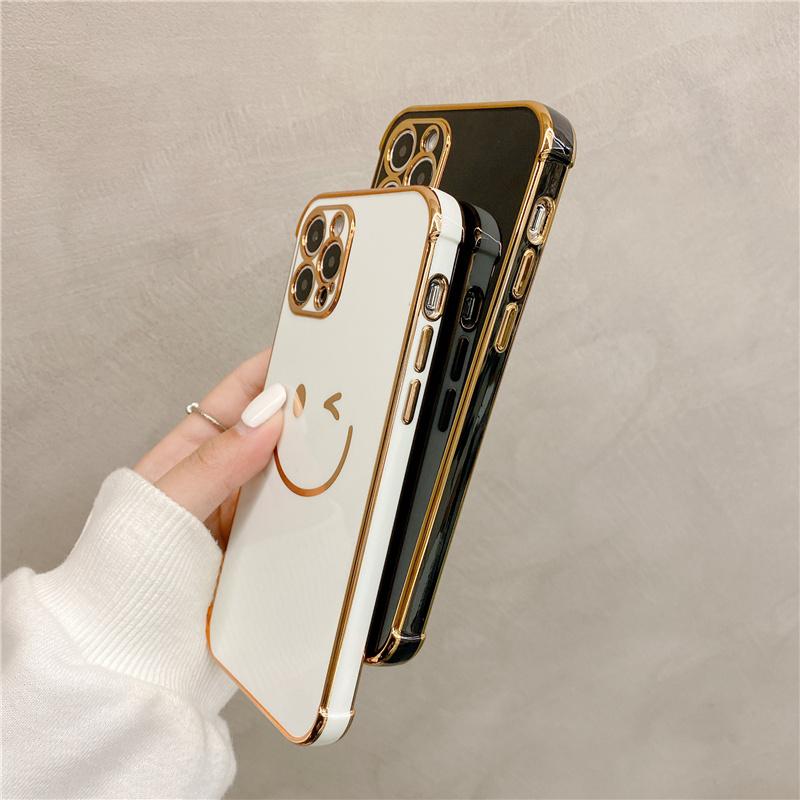 Luxury Gold Plated Cute Smiley Pattern Bumper Case For Iphone 13 12 11 Pro Xs Max X Xr 7 8 Plus Soft Silicone Protection Cover