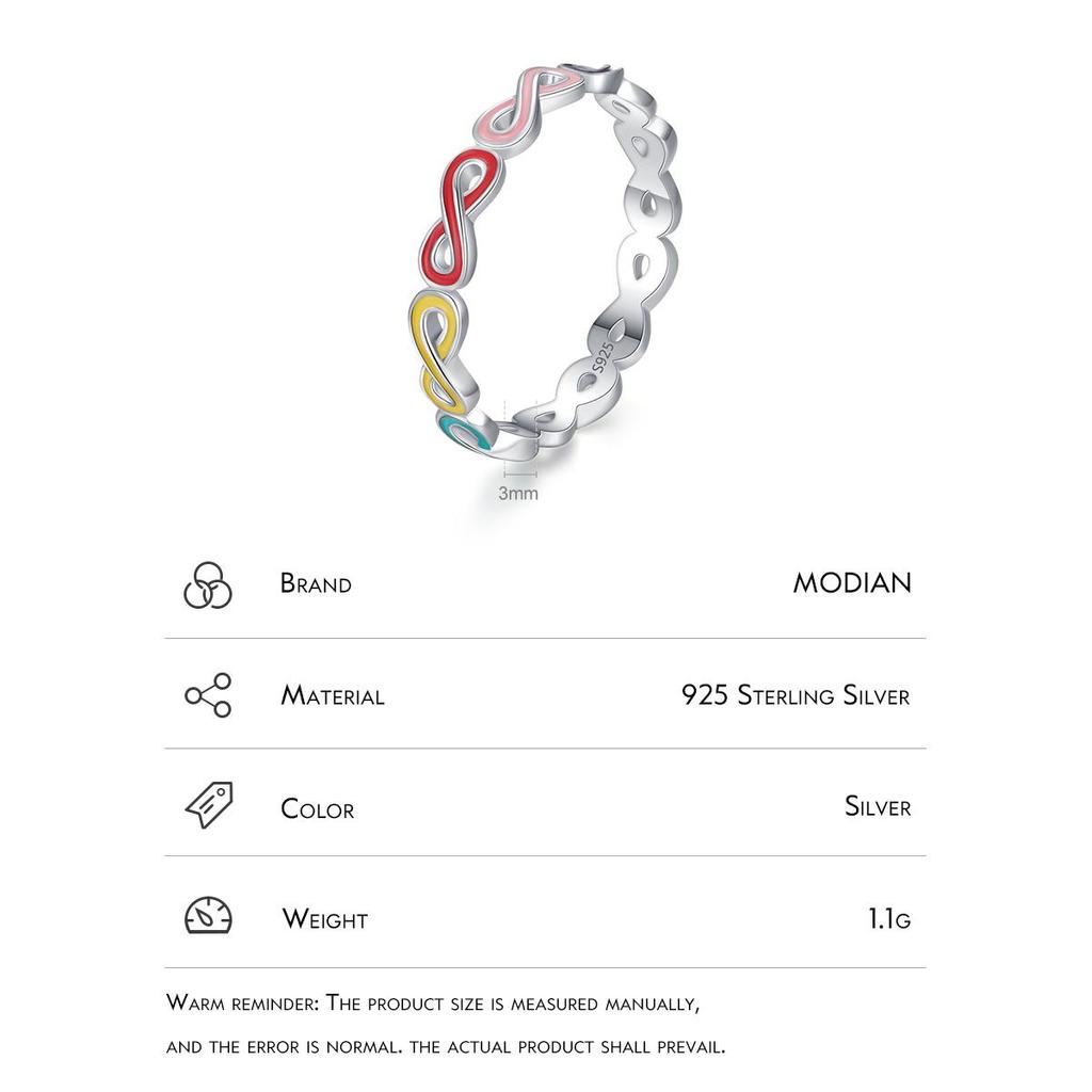 MODIAN 925 Sterlingové stříbro Jemné šperky Doplňky Barevný smalt Romantické Prsteny s nekonečnou láskou pro ženy