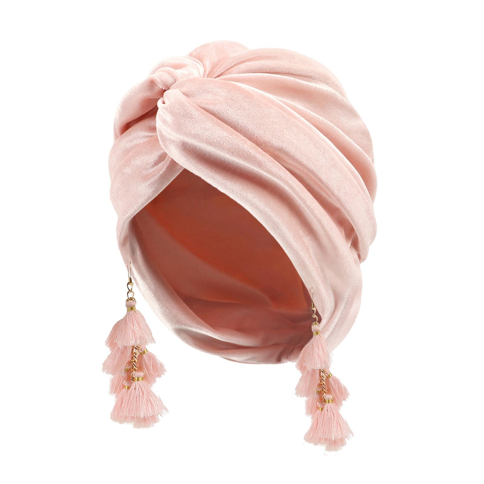 

Традиционный тюрбан для женщин Хиджаб для женщин Повязка на голову для волос Повязка на голову для женщин Шапочки с узлом-бахромой розовый