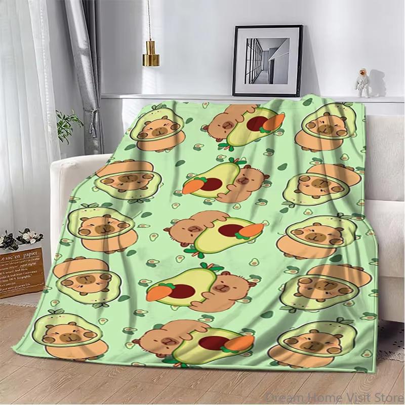 Ultra Soft Cartoon Capybara Pattern Flannel Throw Blanket Premium Plush Material For Bed Sofa Office Travel Picnic Camping