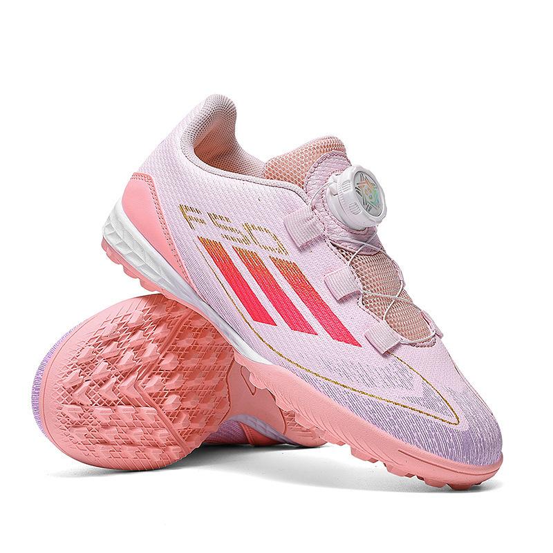 Children's Football Shoes Boys and Girls Primary School Students TF Broken Nails Leather Surface Rotating Buckle Competition Training Shoes One Piece