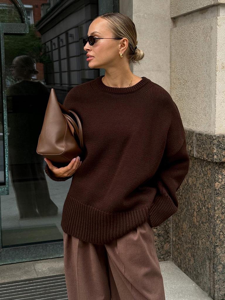 Winter Women's Oversize Sweater Burgundy O-neck Vintage Pullover Women Jumper Basic Gray Female Warm Knitted Sweaters for Women