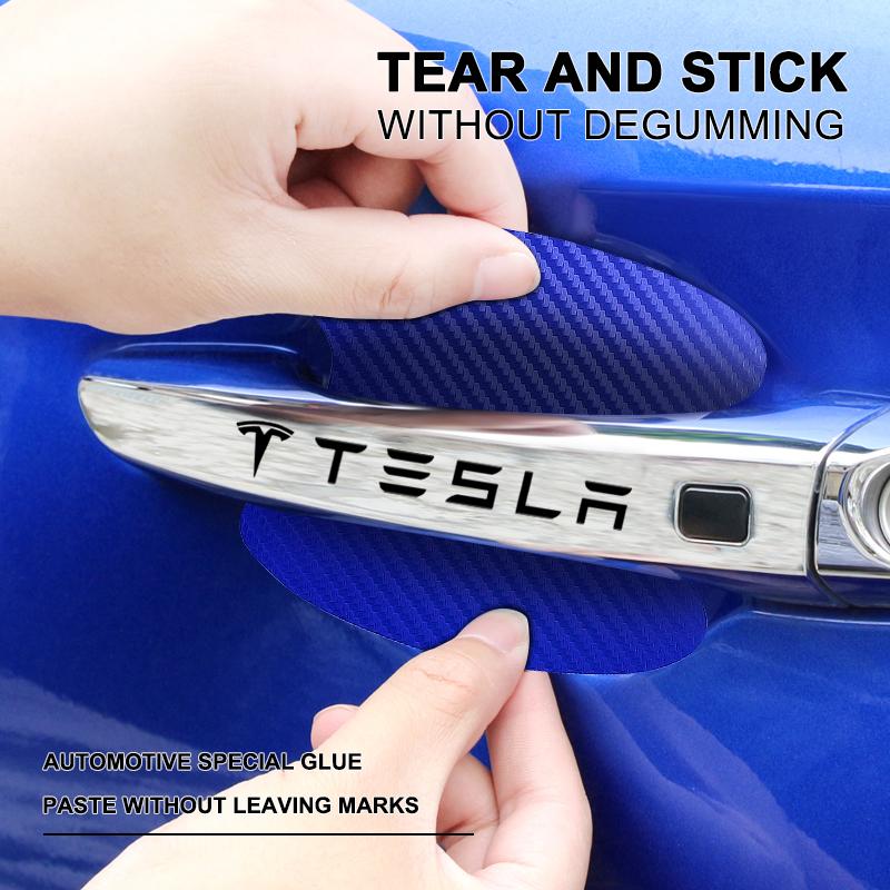 Car Door Sticker Carbon Fiber Scratches Auto Handle Protection Film For Tesla Model 3 Model X S 2016-2023  Model Y Decals TM3 TMX