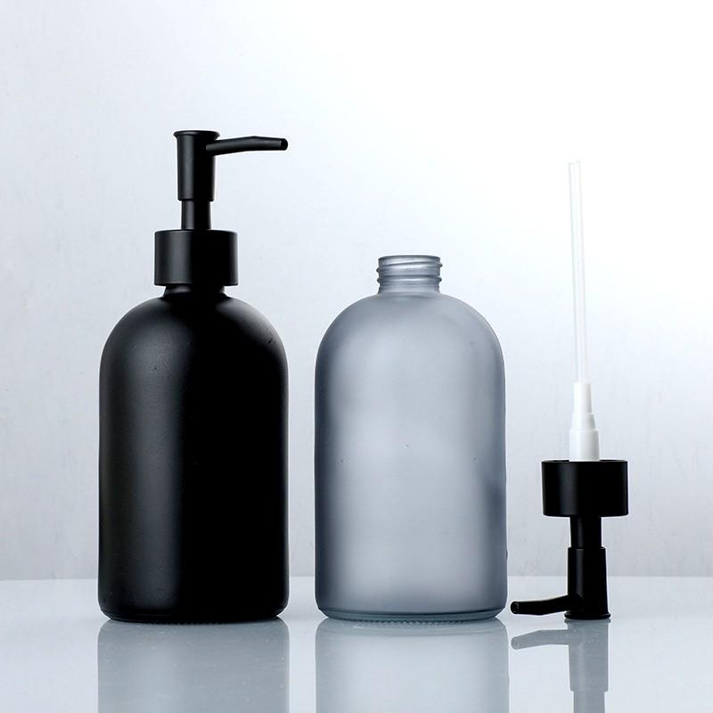 410ml Glass Soap Dispenser Bottle Bathroom Liquid Shampoo Shower Gel Bottle Refillable Storage Container Soap Press Empty Bottle