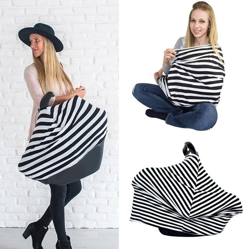 Striped Breastfeeding Cover Baby Car Seat Cover Breastfeeding Scarf Multipurpose Baby Stroller Cover