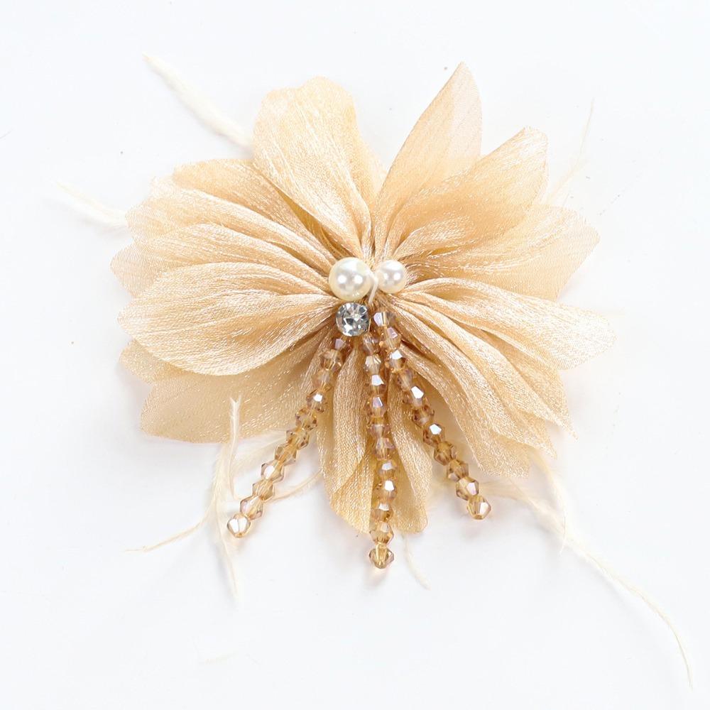 Organza Flower Accessories Crystal Tassel Detail Flower DIY Headdress Part Glitter Crystal Inlay Hair Decor Hair Crown Making