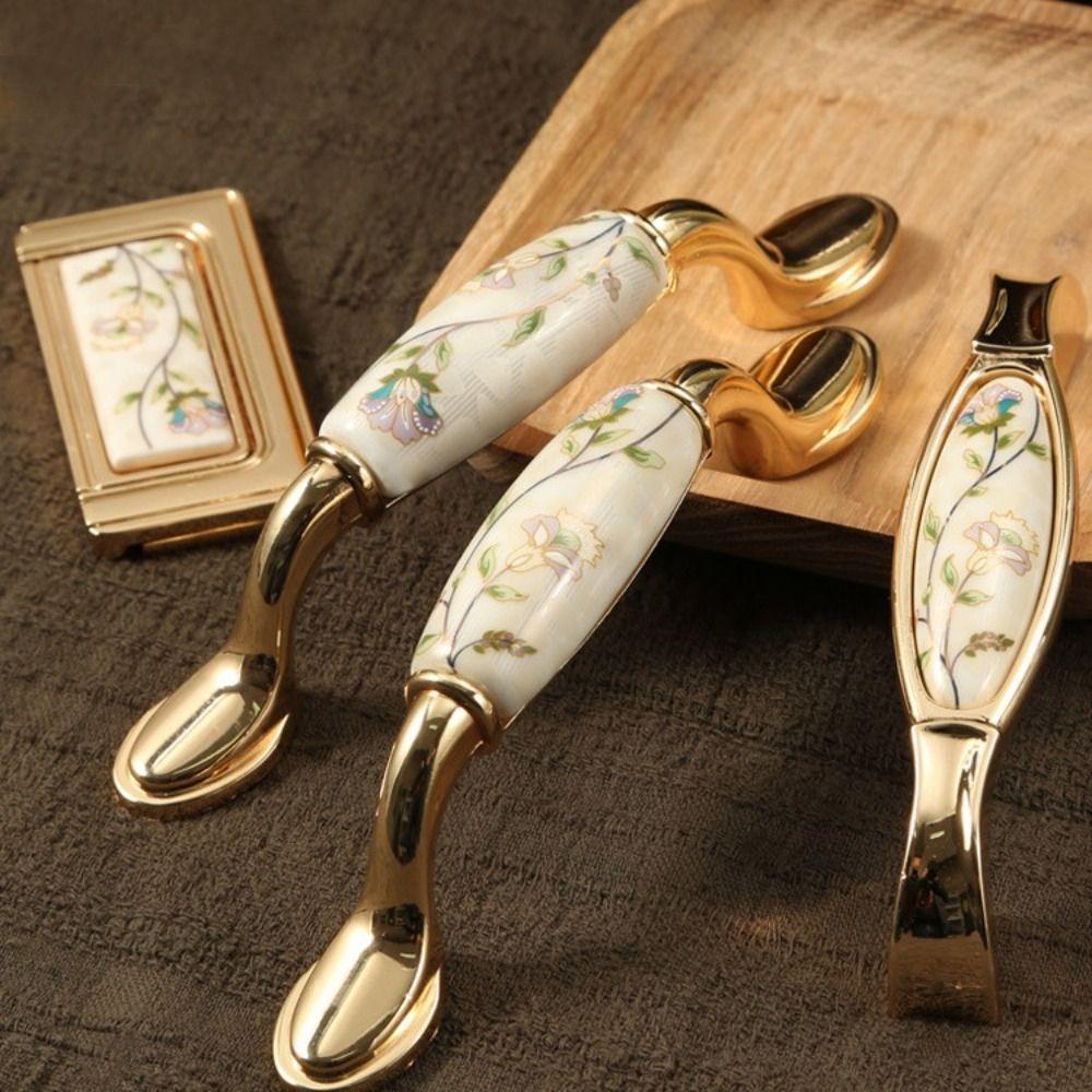 Zinc Zinc Zinc Alloy Gold Kitchen Cabinet Handle Light Luxury Ceramic Drawer Pulls  Wardrobe