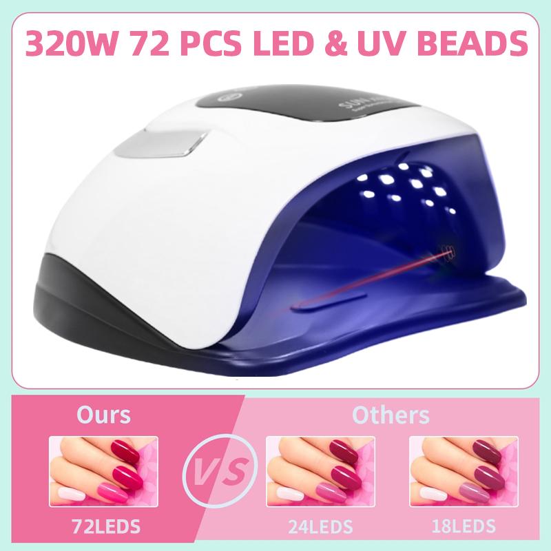 Uscător Profesional de Unghii 320W Pentru Manichiură Lampă UV Puternică pentru Unghii cu Gel 72 LED-uri Lac UV cu Gel Cu Afișaj LCD Echipament Salon de Unghii