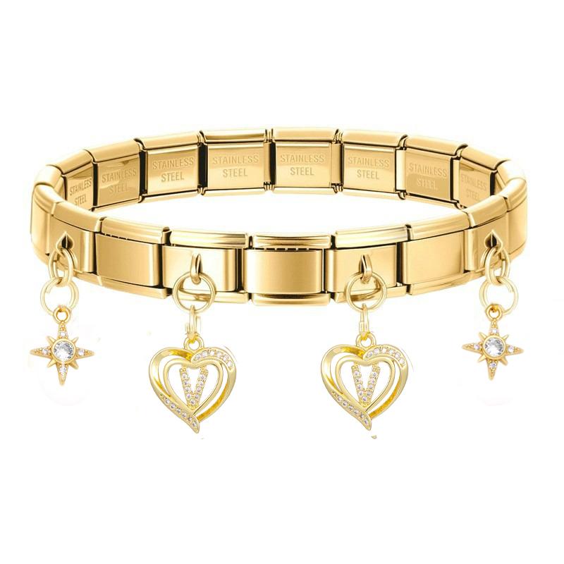 26 Initial Letters A-Z Zirconia Dangle Bracelet Stainless Steel Elastic Bangle for Men Women Birthday Party Name Jewelry