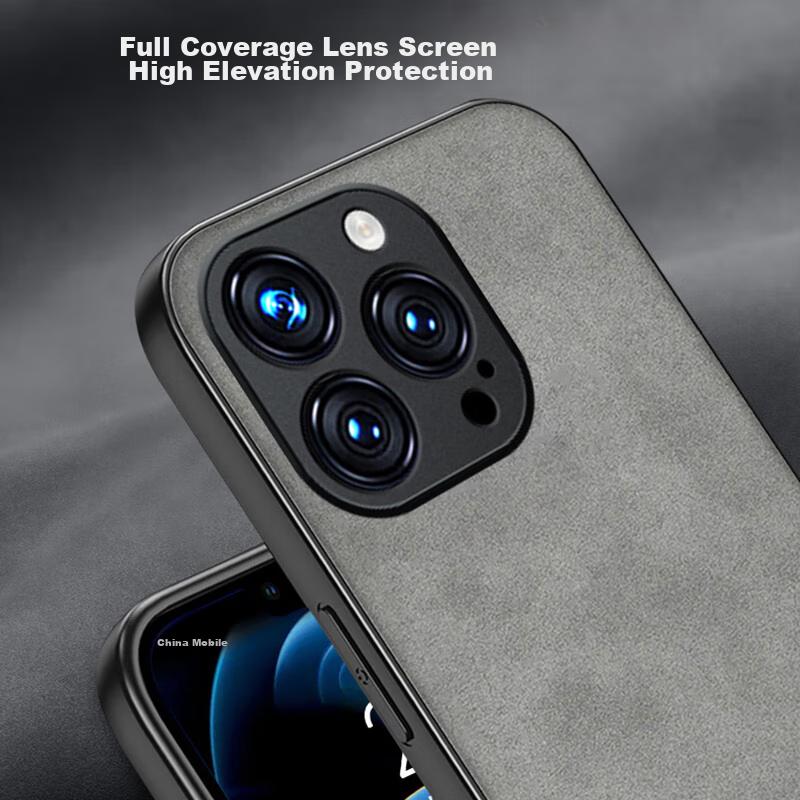 IPhone 12 Pro Case, IPhone 12 Pro Full Lens Protection, Silicone Soft Edge, Shockproof, Ultra-Thin, Simple And Leather Texture Case, Elegant Gray