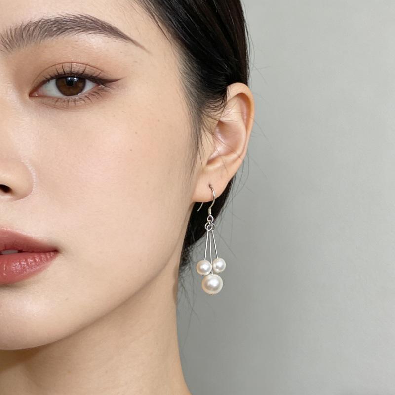 S925 Sterling Silver Pearl Tassel Long Ear Hook Earrings - Fashionable & Versatile.