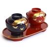 Maeju Lacquerware Zoni Bowl (450ml) - Large size, with lid, lustrous black interior with red lacquer and crane design, gold mica, traditional craft, Y