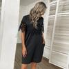 New summer short-sleeved t-shirt skirt loose lace splicing black dress